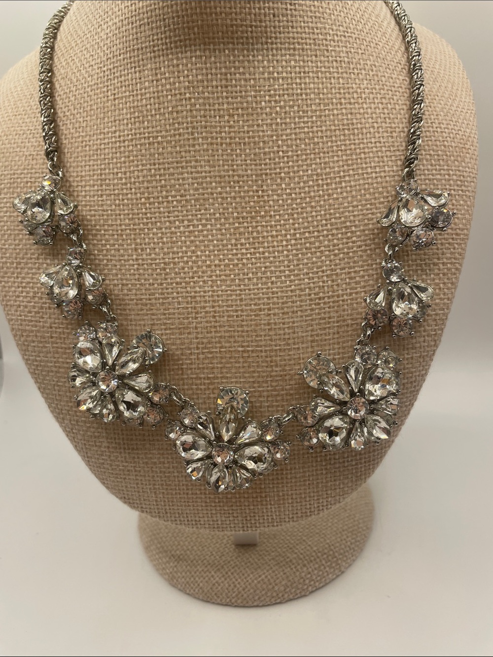 Character Club Crystal Floral Statement Necklace - Silver Tone 10” drop 2” ext